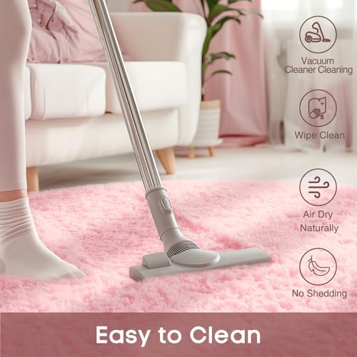 Ophanie Soft Fluffy Shaggy Rugs for Bedroom Living Room Dorm Nursery Home Decor Aesthetic,Color Pale Pink, Size 4' Round - Image 6