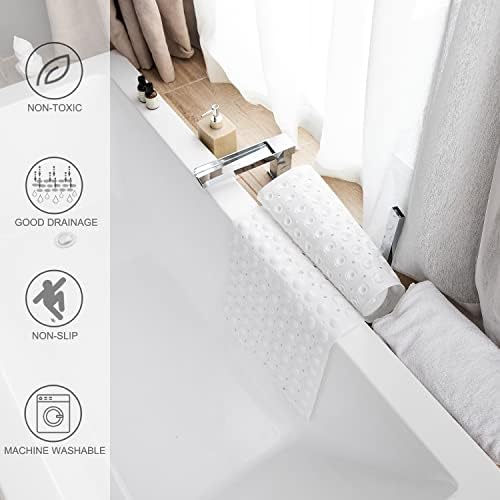 TEESHLY Bath Tub and Shower Mats, Non-Slip 39 x 16 Inch Extra Long Bathtub Mat, Machine Washable BathMat with Drain Holes, Suction Cups for Bathroom (Opaque White) - Image 6