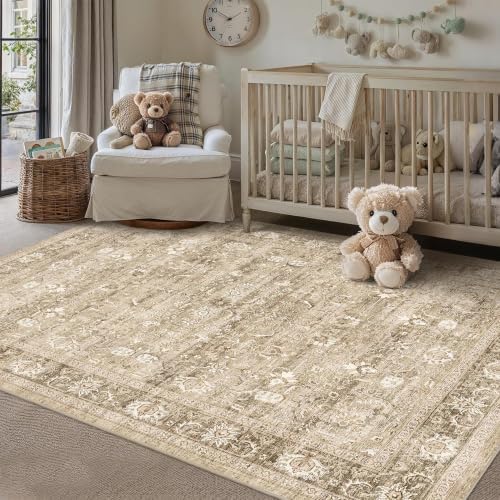 6x9 Washable Bedroom Area Rug Non-Slip Vintage Khaki Large Carpet - Image 6