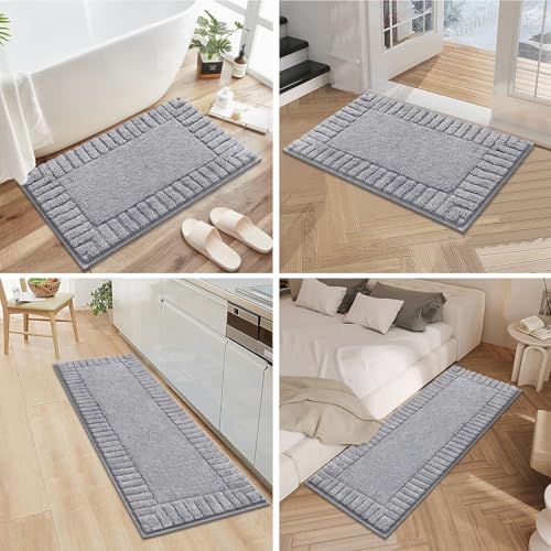 Pauwer Bathroom Rugs Sets 3 Piece, Microfiber Bath Mat Set, Light Grey - Image 7