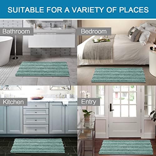 H.VERSAILTEX Bathroom Rugs Non Slip Thick Shaggy Chenille Bathroom Rug Mat Set Extra Soft and Absorbent Striped Floor Rugs, 2 Piece, Machine-Washable, Eggshell Blue - Image 6