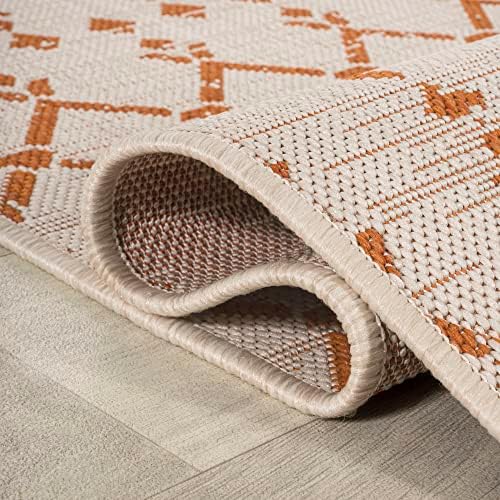JONATHAN Y Moroccan Geometric Indoor Outdoor Area Rug 9X12 Cream/Orange, Ourika Textured Weave for Backyard, Patio, Porch, Easy-Cleaning, High Traffic, Pet-Friendly, Non-Shedding (SMB108O-9) - Image 6