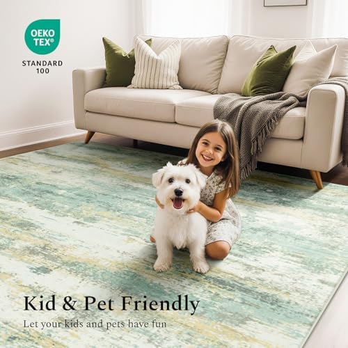 Rugflix 8x10 Area Rugs for Living Room, Washable Light Green Large Rug - Image 6