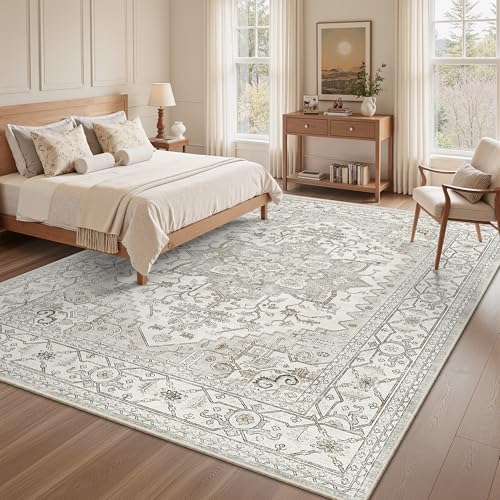 befbee Washable Area Rug 5x7, Neutral Floral Carpet for Living Room Beige - Image 7