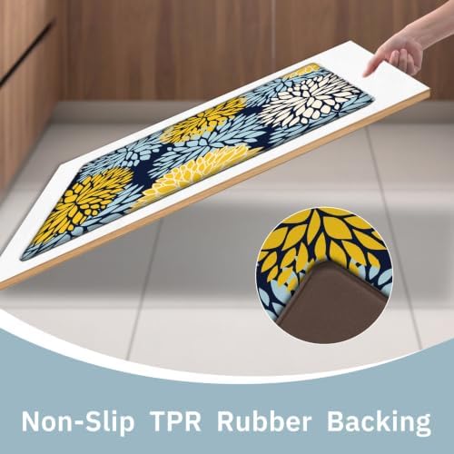 Kitchen Mats Set of 2 Cushioned Anti Fatigue Kitchen Rugs Non Slip Waterproof Kitchen Runner Memory Foam Floor Mat Comfort Standing Mat for Sink,Office,Laundry, Navy Yellow - Image 6