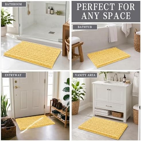 Yimobra Bathroom Rugs Non Slip Washable - Ultra Soft Absorbent Chenille Bath Mat, Quick Dry Shaggy Floor Carpet for Tub Shower, Yellow Home Decor Accessories, 24x17 Inch - Image 6