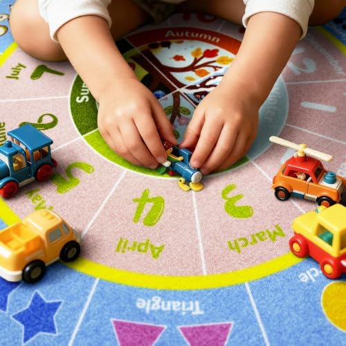ABC Kids Rug for Playroom, 4ft Round Alphabet Small Classroom Rug - Image 6