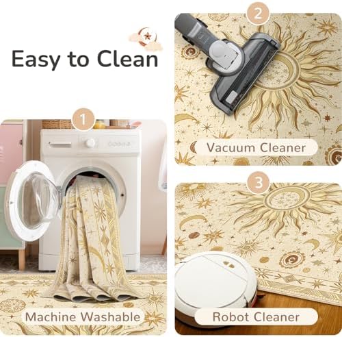 Vacuum-Friendly, 2x6 Washable Area Rug, Beige Camel Brown - Image 6