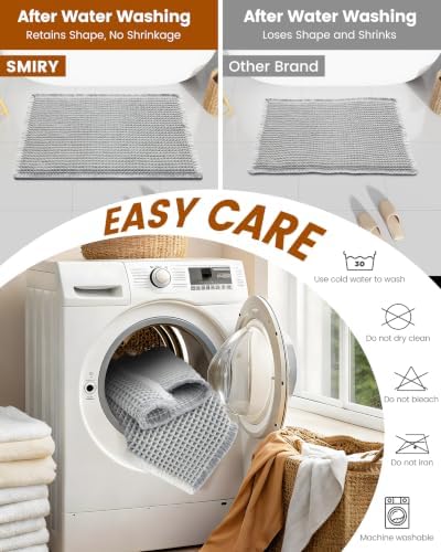 Smiry Waffle Bath Mat 60X16, Soft Absorbent Bathroom Rug, Lightgrey & Cream - Image 6