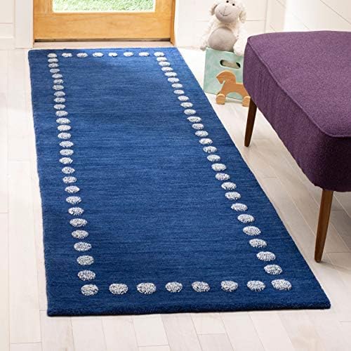 SAFAVIEH Kids Collection Accent Rug - 3' x 5', Blue & Ivory, Handmade Polka Dot Border Wool, Ideal for High Traffic Areas in Entryway, Living Room, Bedroom (SFK802M) - Image 5