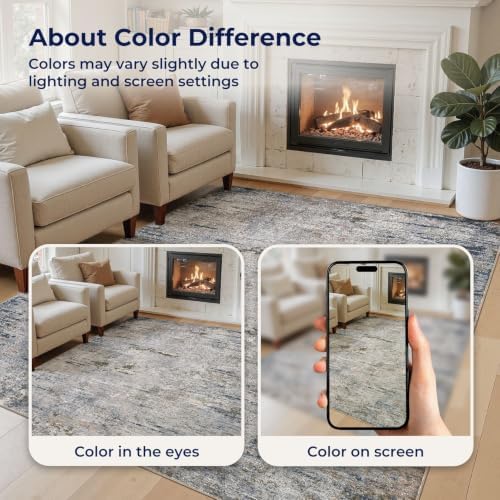 DMOYEST Area Rug Living Room Rugs - 6x9 Washable Large Soft Indoor Neutral Modern Abstract Low Pile Rug Carpet for Bedroom Dining Room Farmhouse Home Office - Blue/Grey/Brown - Image 6