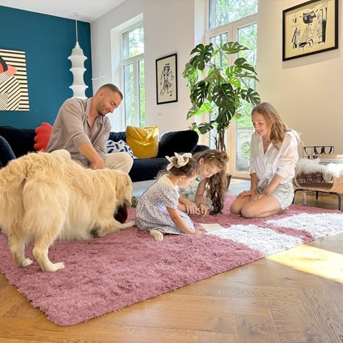 OLANLY 6x9 Machine Washable Large Area Rugs for Living Room, Bedroom, Soft Fluffy Shaggy Bedside Rug, Indoor Floor Carpet for Kids Girls and Boys, Dorms, Nursery, Home Decor Aesthetic, Pale Pink - Image 6