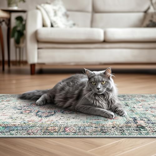 BESTSWEETIE Washable Boho 2x3 Area Rug for Living Room, Multi Navy Teal - Image 6