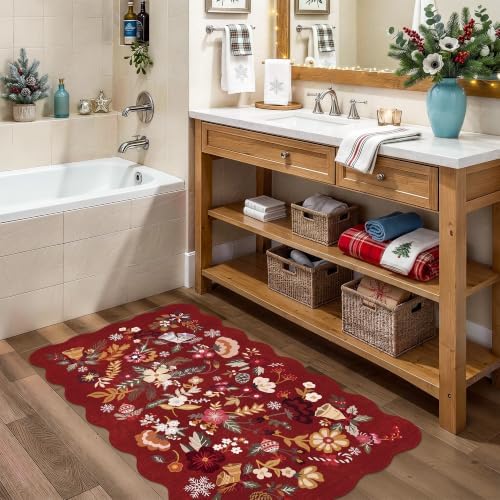 Christmas Red Floral Area Rug: 24" x 36" Small Washable Kitchen Runner Red - Image 6
