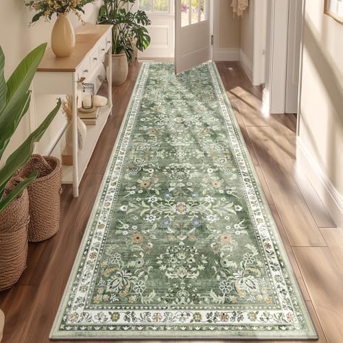 Yamaziot 3x10 Washable Hallway Runner Rug Non Slip Floral Carpet,Sage Green - Image 6