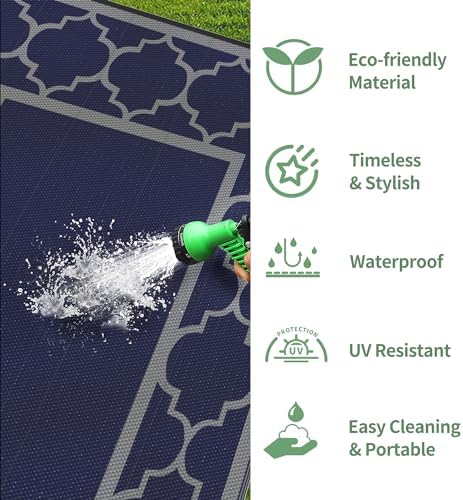 GENIMO Outdoor Rug, Waterproof Plastic Rugs 9'x18' for Camping Blue Grey - Image 6