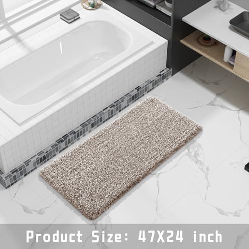 Yimobra Bathroom Runner Rug 47x24, Non Slip Washable Bath Mat, Brown&White - Image 6
