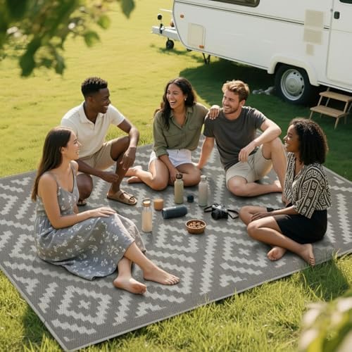 RURALITY Outdoor Rugs 6x9 Feet for Patios Clearance,Plastic Straw Waterproof Mats for Backyard,Porch,Deck,Balcony,Coffee&Beige - Image 7