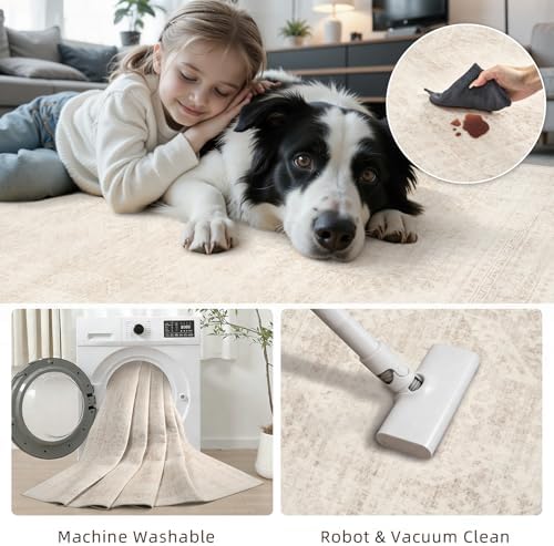 3x6 Hallway Washable Runner Rug: Neutral Kitchen Carpet Beige - Image 7