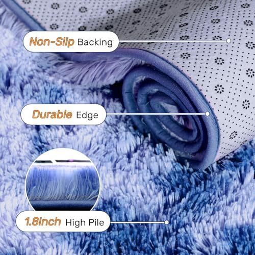 6x9 ft Fuzzy Rug for Living Room Soft Fluffy Blue White Bedroom Area Rugs Non-Slip Shaggy Carpet for Nursery Kids PlayRoom Dorm Office Indoor Modern Plush Carpets - Image 6
