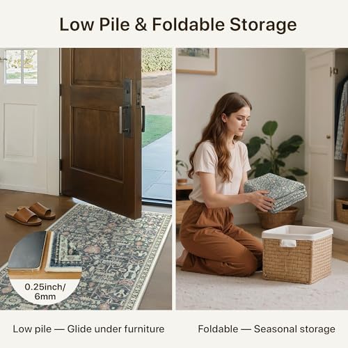 Bavni 2x5 Kitchen Runner Rug, Washable Non Slip, Green/Blue - Image 7