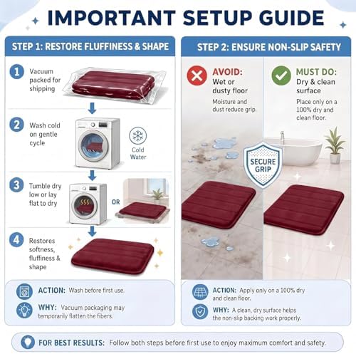 Bathroom Rugs Set 3 Piece, Memory Foam Bath Rugs, Non Slip Washable Bathroom Rug Set, Extra Soft Absorbent Bath Mats with U-Shaped Toilet Rug, Burgundy - Image 7