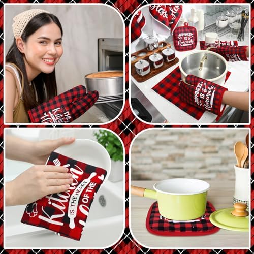 Fourluoo 10 Pcs Red Black Buffalo Plaid Christmas Kitchen Decor Set - Image 6