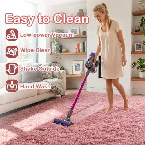 Blush Pink Fluffy Shag Area Rugs for Bedroom Girls 5x7, Soft Shaggy Carpets - Image 6