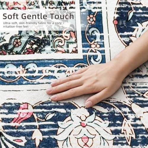 5x7 Area Rugs for Living Room, Boho Washable Non Slip Carpets, Dark Blue - Image 6