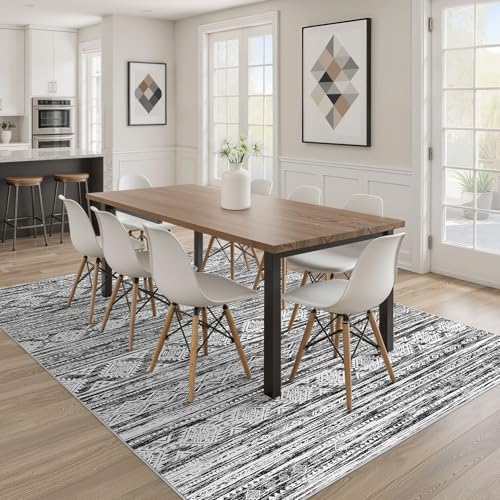 Nakagishi 9x12 Area Rugs Living Room: Washable Large Neutral Soft Rug Stain Resistant Non-Slip Carpet for Men Modern Home Enthusiasts Aged 25-45 - High Traffic Areas - Bedroom Office - Black White - Image 7