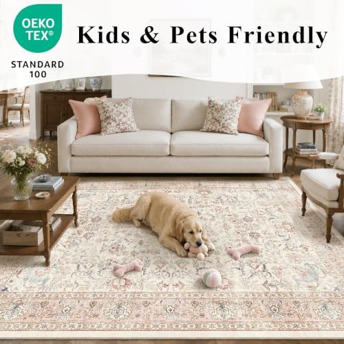 2x6 Washable Kitchen Runner Rug Non-Slip Vintage Pink Throw Carpet - Image 7