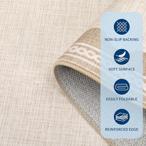 GarveeHome Scalloped 4x6 Rug Non-Slip Washable Low-Pile Carpet - Solid Beige Modern Rugs for Bedroom Living Room Nursery Kitchen Entryway Indoor Mat with Rubber Back - Image 7