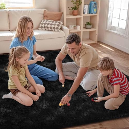 FinRèc Home 4x6 Non-Slip Fluffy Area Rugs for Living Room (Black) - Image 6