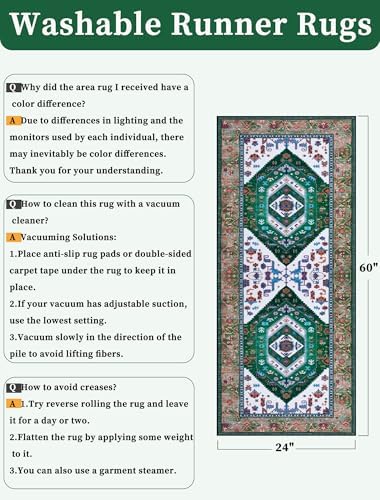 SERISSA 2x5 Washable Non Slip Boho Runner Rug for Hallway,Green White - Image 6