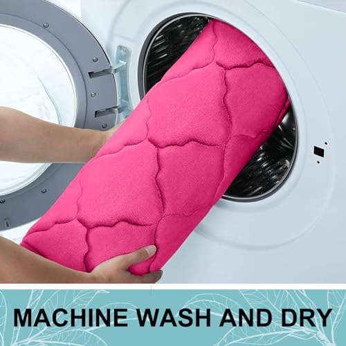 OLANLY Memory Foam Toilet Rugs U-Shaped 24x20, Soft Bath Mat, Deep Pink - Image 6