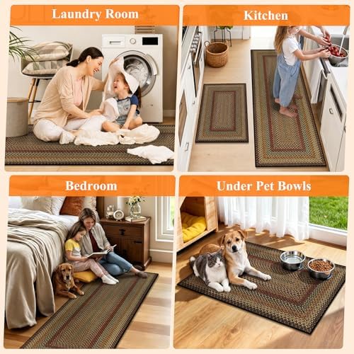 HEBE Faux Jute Kitchen Rugs Set of 2, Washable Kitchen Mats for Floor - Image 6