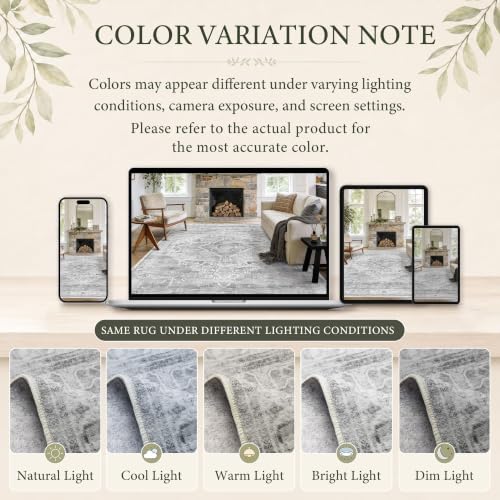 8x10 Washable Boho Area Rug, Grey Farmhouse for Living Room Carpet - Image 7