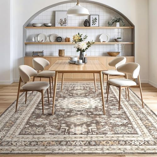 cotiled 9x13 Area Rug for Living Room, Washable, Traditional, Dark Brown - Image 7