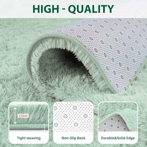 FinRèc Home 8x10 Non-Slip Fluffy Area Rugs for Living Room (Light Green) - Image 6