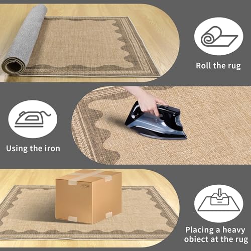 Zeeinx 5x7 Scalloped Rug Easy Jute Outdoor Rug Neutral Outdoor Patio Rug - Image 6