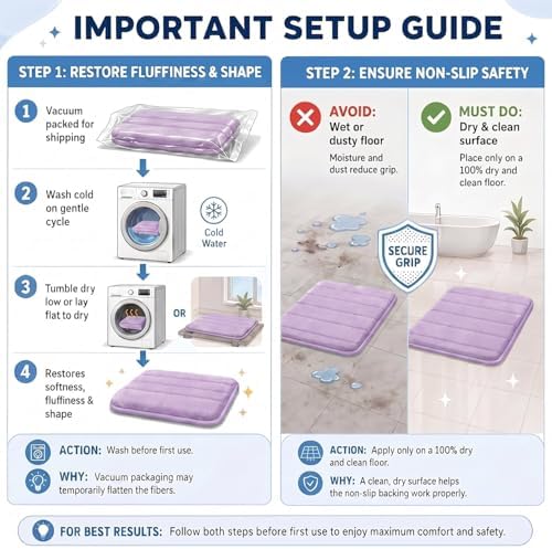 Bathroom Rugs Set 3 Piece, Memory Foam Bath Rugs, Non Slip Washable Bathroom Rug Set, Extra Soft Absorbent Bath Mats with U-Shaped Toilet Rug, Lavender - Image 7