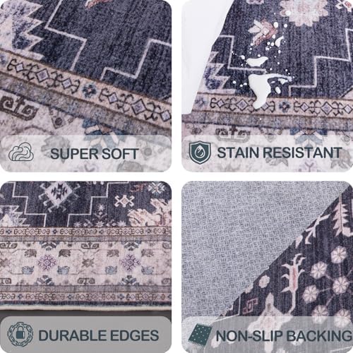 4x6 Area Rug for Bedroom Washable (Charcoal Blush Ivory) - Image 6