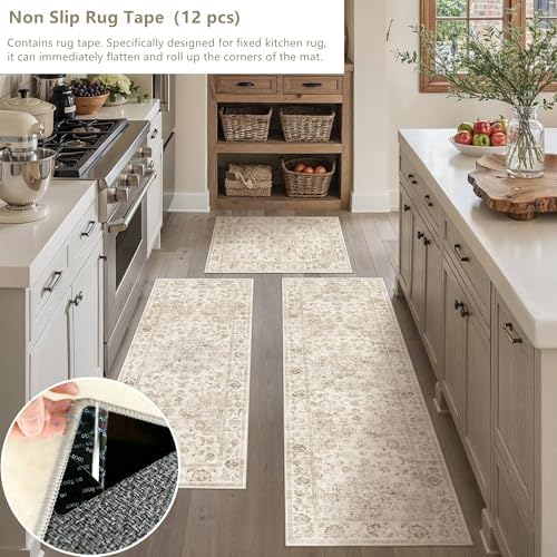 Washable Neutral Beige Kitchen Runner Rug Set of 3 - Image 6