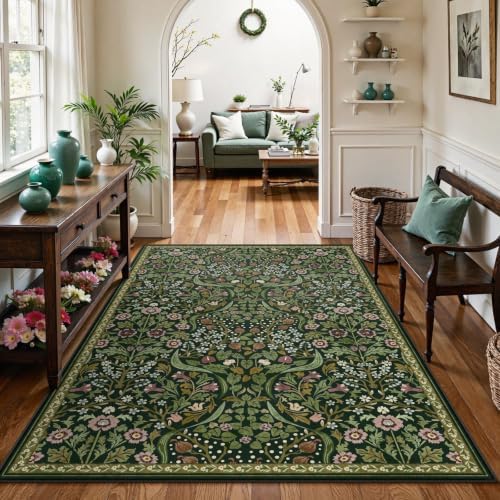 Moynesa Vintage 6x9 Area Rugs, Green Floral Rugs for Living Room - Image 6
