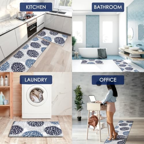 Kitchen Mats Set of 2 Cushioned Anti Fatigue Kitchen Rugs Non Slip Waterproof Runner Memory Foam Kitchen Floor Mat Comfort Standing Mat for Sink, Office, Laundry, Navy Teal - Image 6