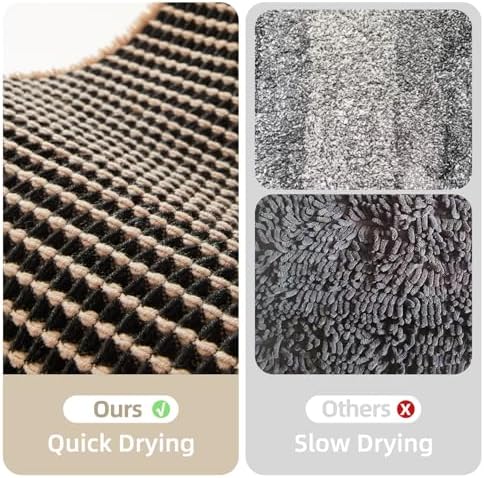 TYUU Waffle Runner Rug Bathroom, Long Boho Bath Mat, 60x24 Khaki & Black - Image 6