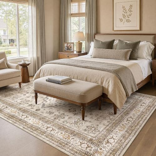 cotiled 8x10 Area Rug for Living Room, Washable, Traditional, Beige - Image 6