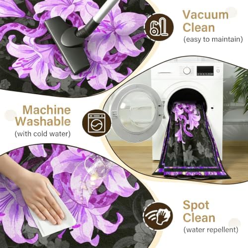 Gothic Snake Area Rug 6x9 Purple Floral Washable Floor Mat - Image 7