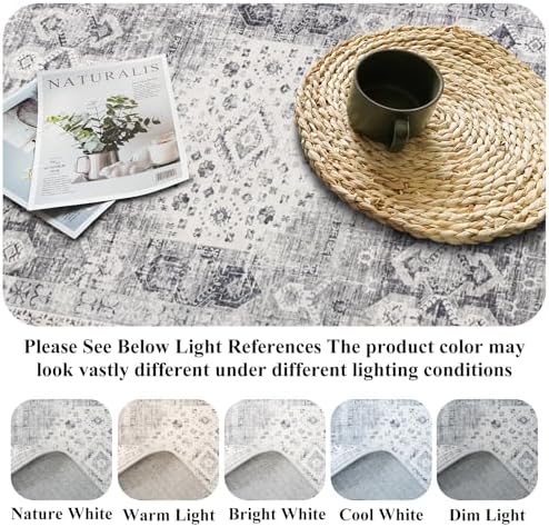 Washable 5x5 Area Rug Square - Vintage Living Room Bedroom Rugs with Non Slip Backing Indoor Durable Low Pile Carpet for Entryway Office Nursery Foldable Home Decor Floor Mat 5x5 Grey - Image 7