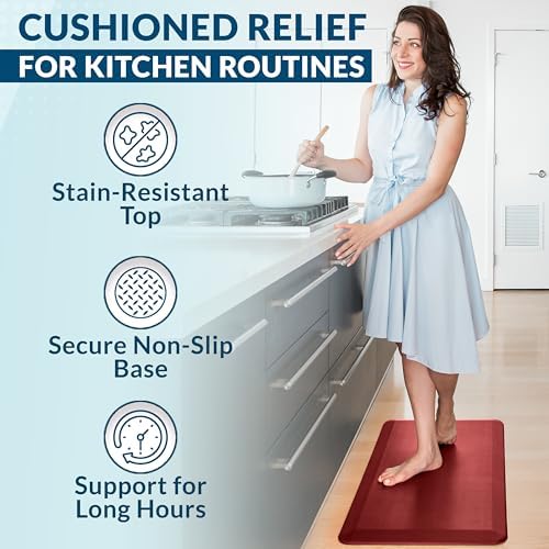 ComfiLife Anti Fatigue Floor Mat – 3/4 Inch Thick Kitchen Mats for Floor, Standing Desk Mat, Kitchen Rug – Comfort at Home, Office – Durable – Stain Resistant – Non-Slip Bottom (20" x 32", Red) - Image 6
